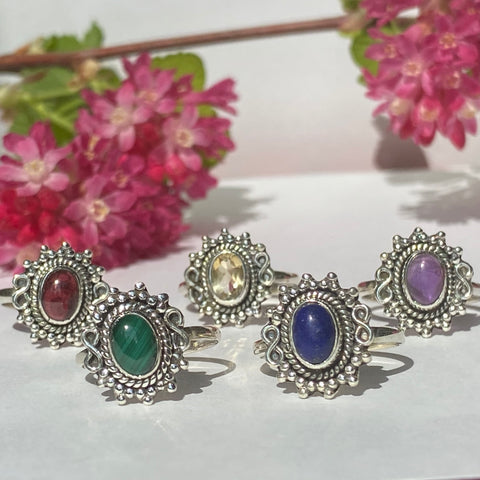 Elegant Solid Sterling Silver Rings with Semi-Precious (Chakra) Gemstones - Style 4