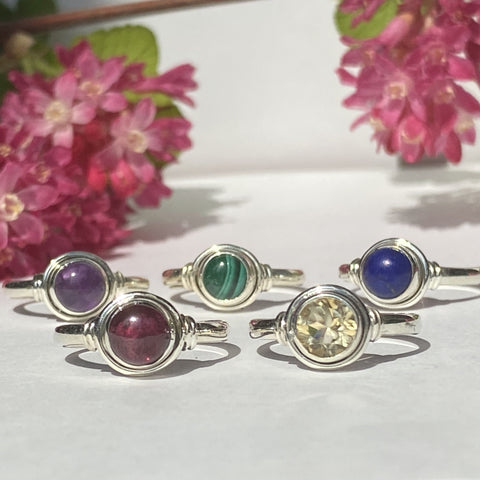 Elegant Solid Sterling Silver Rings with Semi-Precious (Chakra) Gemstones - Style 5