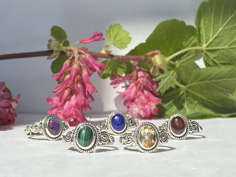 Elegant Solid Sterling Silver Rings with Semi-Precious (Chakra) Gemstones - Style 6