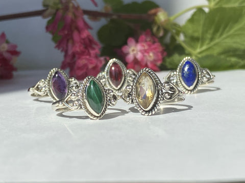 Elegant Solid Sterling Silver Rings with Semi-Precious (Chakra) Gemstones - Style 7
