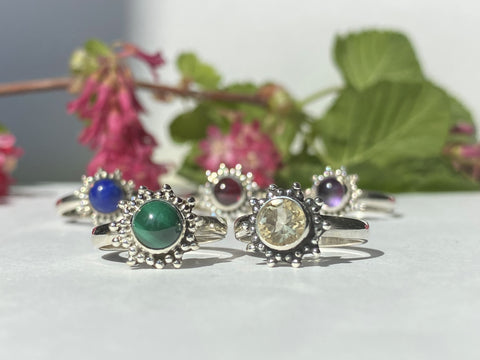 Elegant Solid Sterling Silver Rings with Semi-Precious (Chakra) Gemstones - Style 8