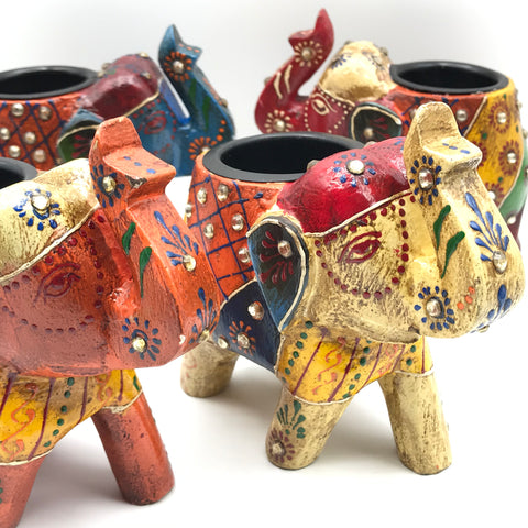 Elephant Tea Light Holders - Hand Crafted and Hand Painted