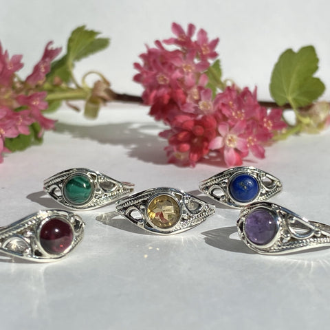 Elegant Solid Sterling Silver Rings with Semi-Precious (Chakra) Gemstones - Style 1