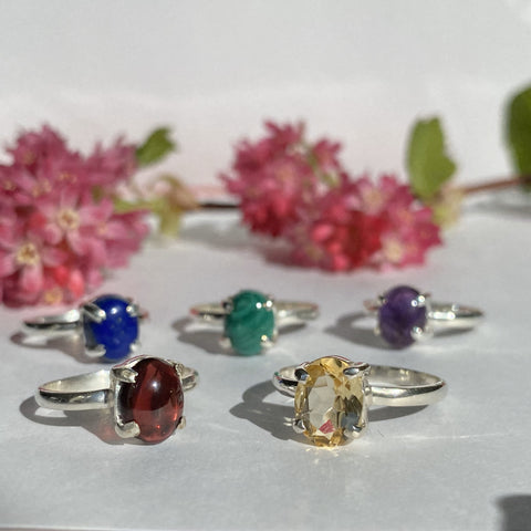 Elegant Solid Sterling Silver Rings with Semi-Precious (Chakra) Gemstones - Style 2