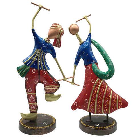 Metal Statues of India Couple Dancing - Hand Crafted and Hand Painted