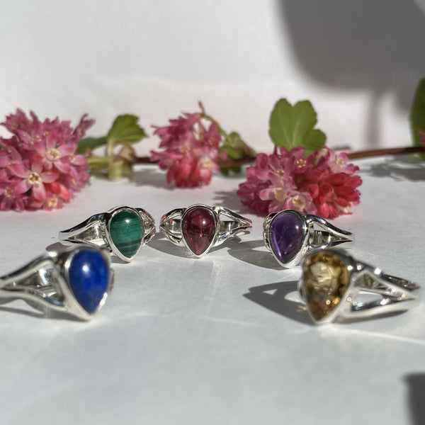 Elegant Solid Sterling Silver Rings with Semi-Precious (Chakra) Gemstones - Style 3