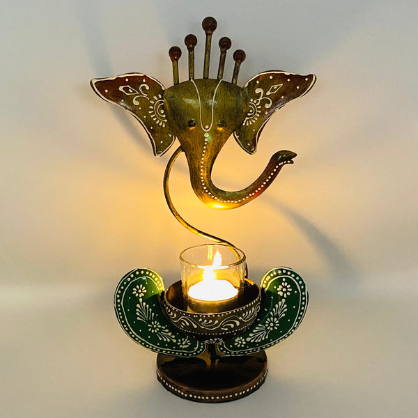 Ganesha Tea Light holder - Hand Crafted and Hand Painted