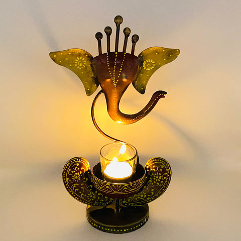 Ganesha Tea Light holder - Hand Crafted and Hand Painted
